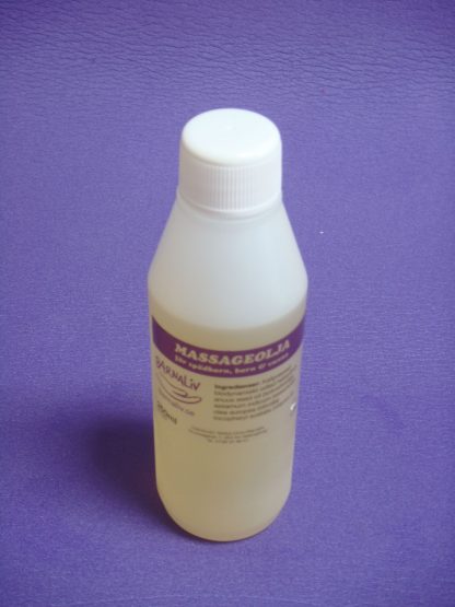 Massageolja 250 ml flaska med etikett